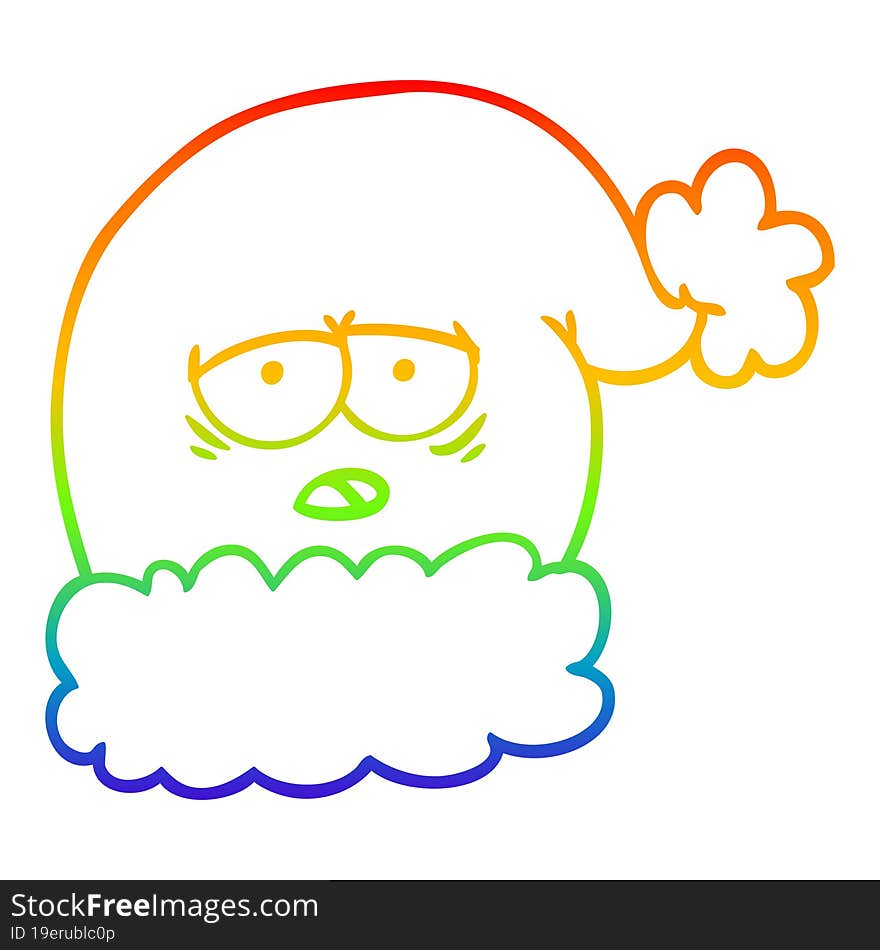 rainbow gradient line drawing cartoon christmas santa hat with tired face