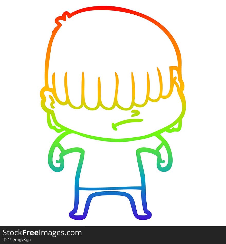 rainbow gradient line drawing cartoon boy with untidy hair