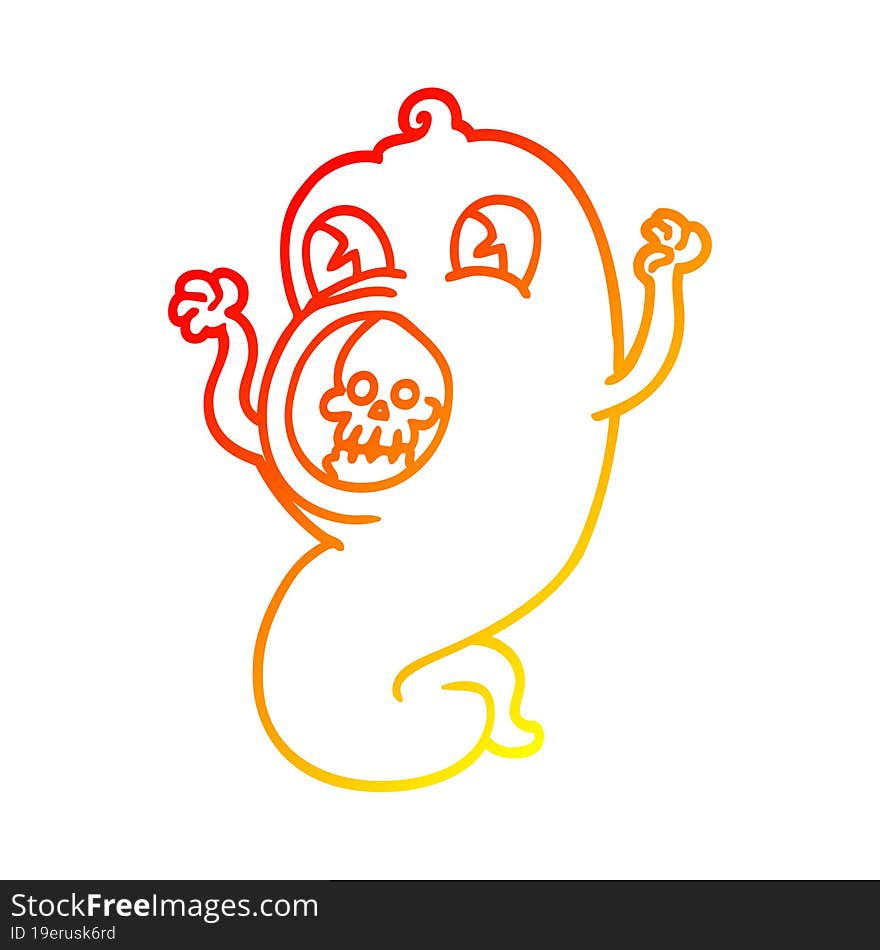 warm gradient line drawing of a spooky cartoon ghost