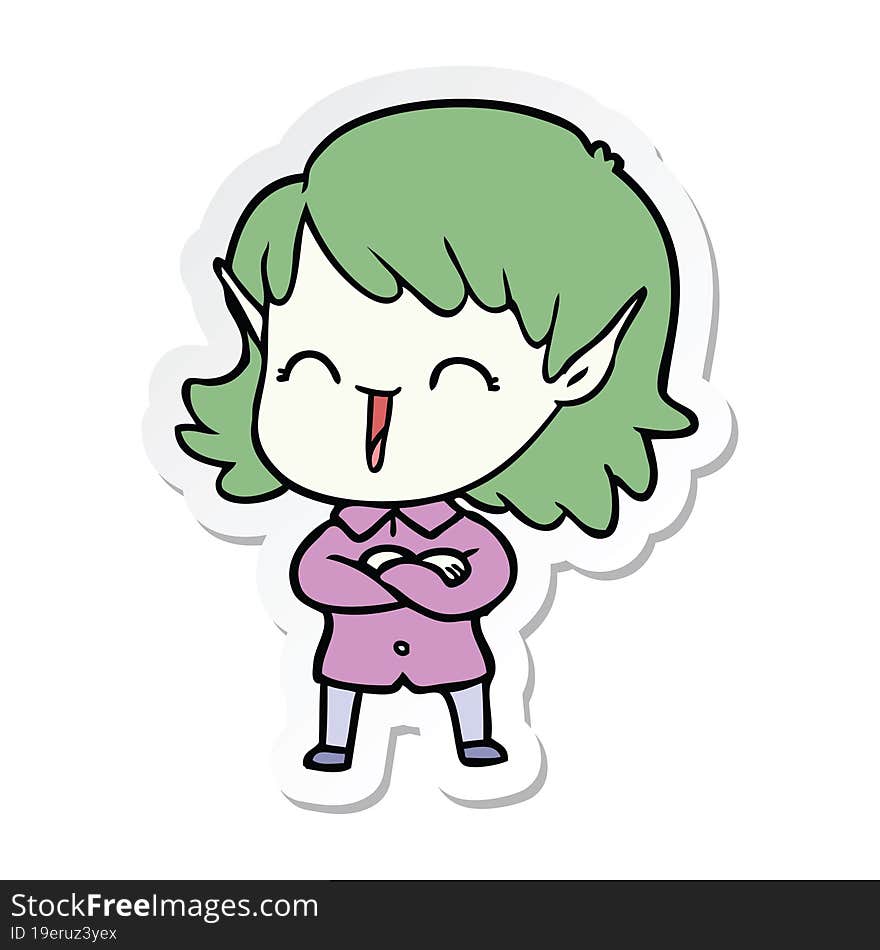 Sticker Of A Cartoon Elf Girl