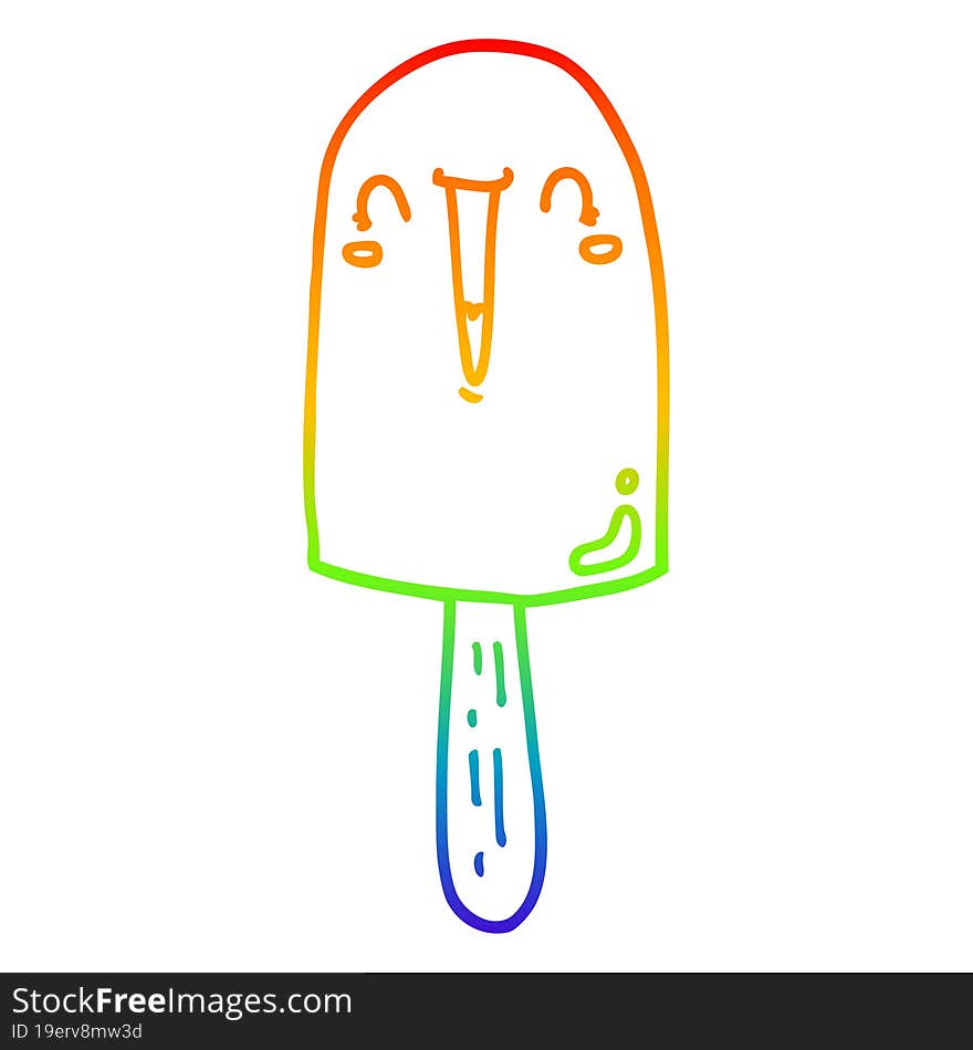 Rainbow Gradient Line Drawing Cartoon Happy Ice Lolly