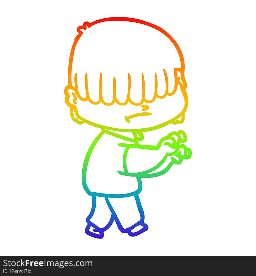 Rainbow Gradient Line Drawing Cartoon Boy With Untidy Hair