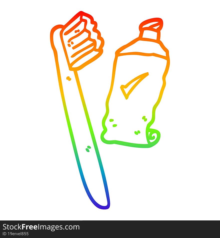 rainbow gradient line drawing cartoon tooth brush and paste