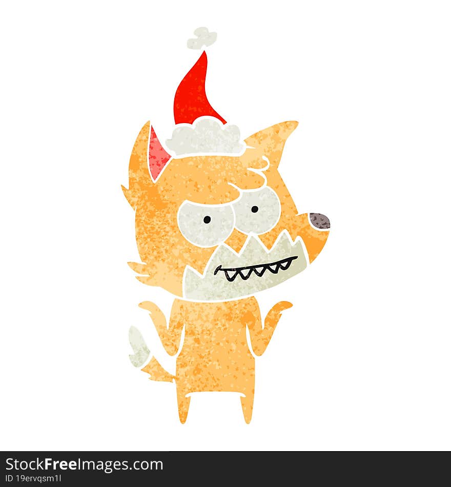 retro cartoon of a grinning fox wearing santa hat