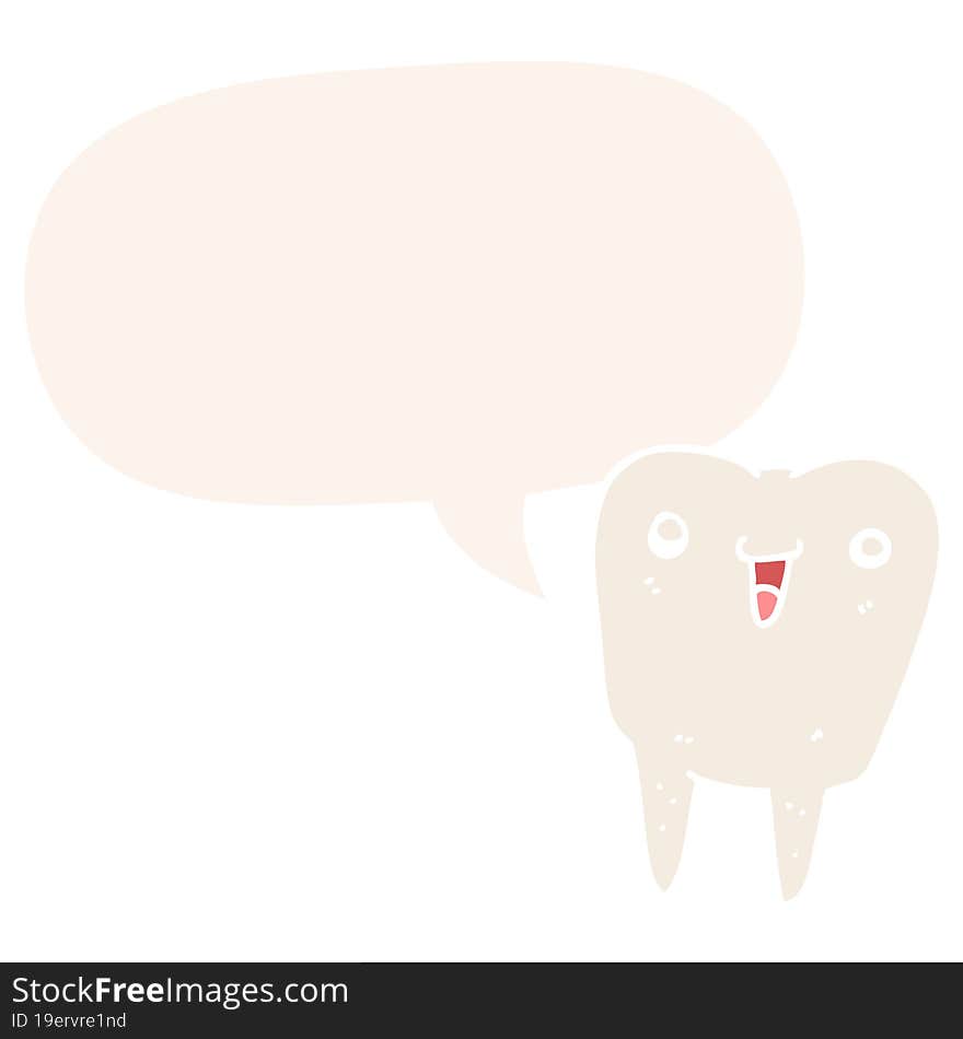 cartoon tooth and speech bubble in retro style