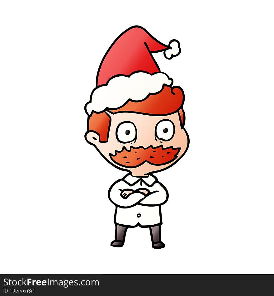 gradient cartoon of a man with mustache shocked wearing santa hat