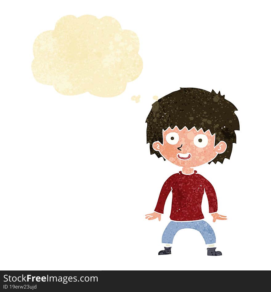 cartoon excited boy with thought bubble