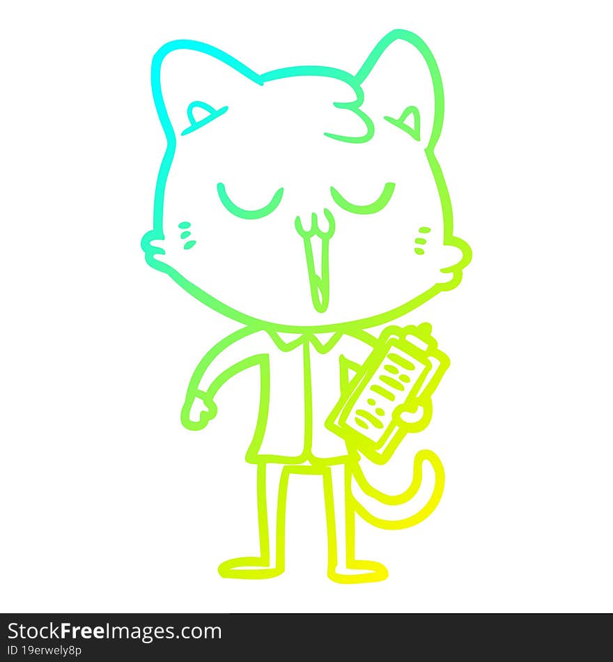 Cold Gradient Line Drawing Cartoon Cat Singing