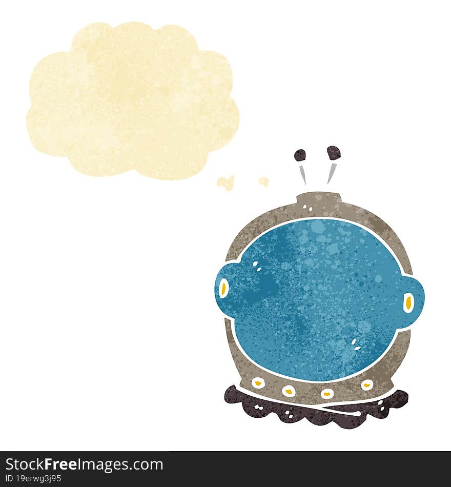 cartoon astronaut helmet with thought bubble