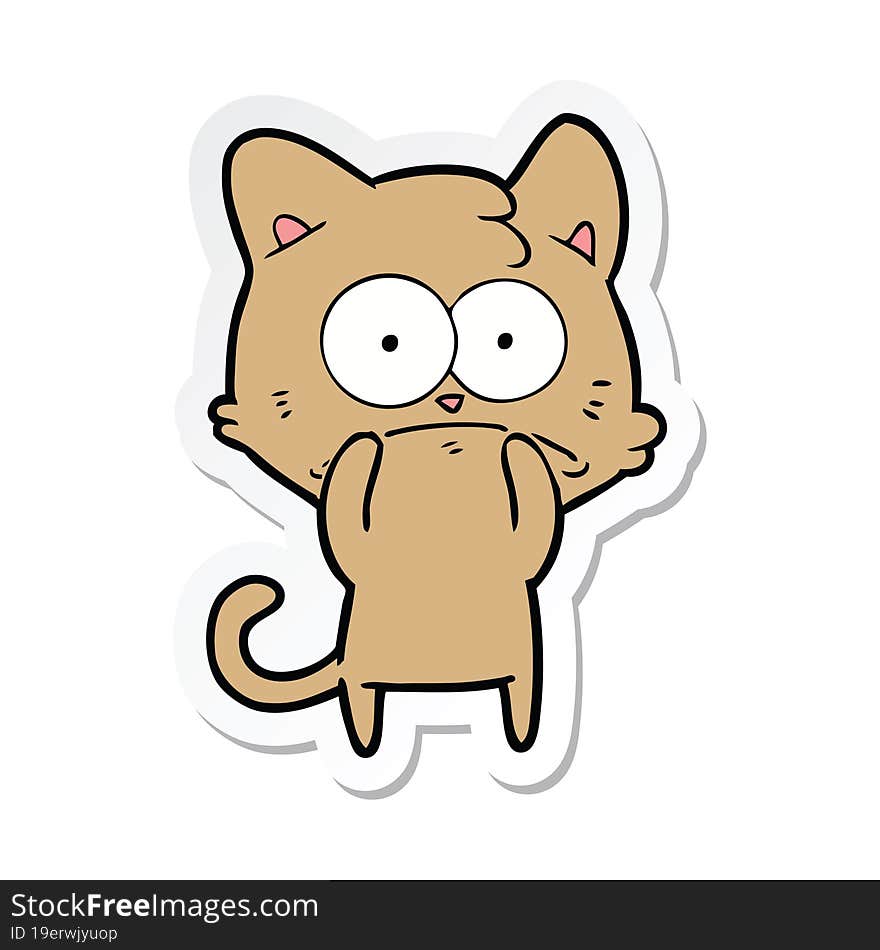 sticker of a cartoon nervous cat