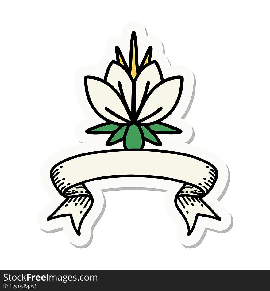 tattoo style sticker with banner of a water lily