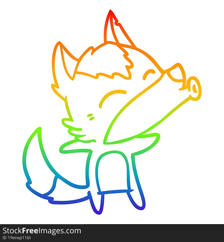 rainbow gradient line drawing of a cartoon howling wolf