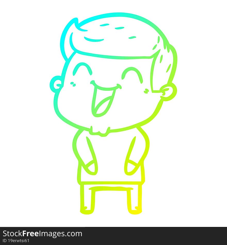 cold gradient line drawing of a cartoon man laughing