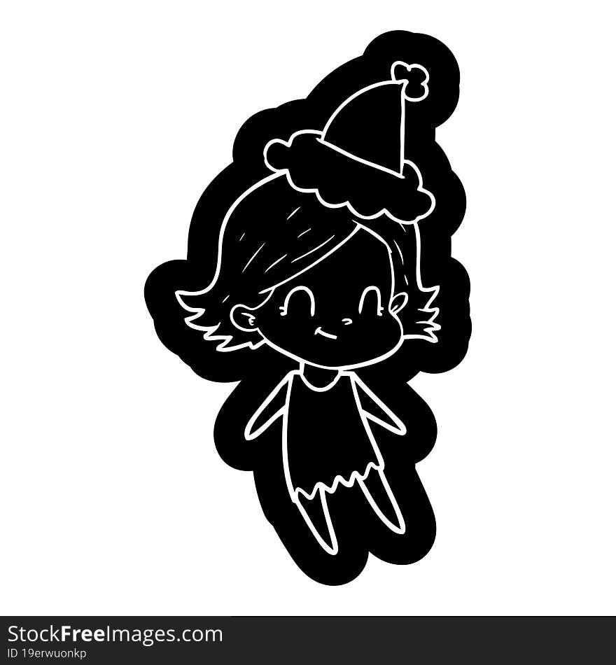 quirky cartoon icon of a friendly girl wearing santa hat