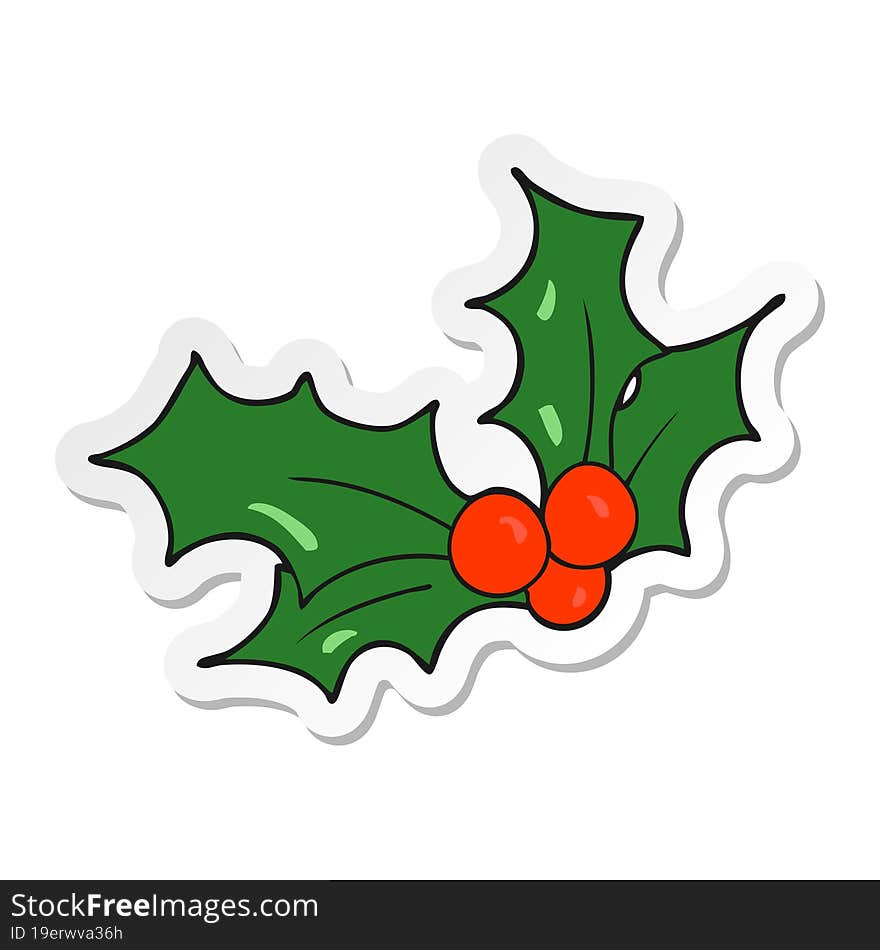 sticker of a cartoon christmas holly