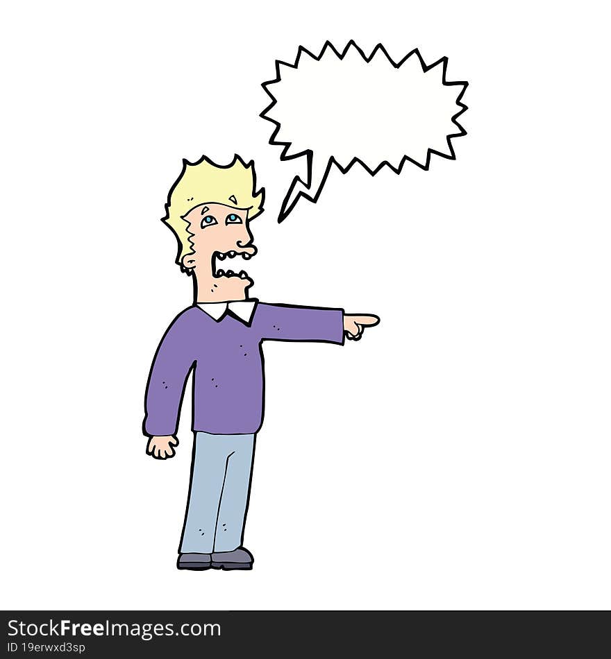 Cartoon Man Accusing With Speech Bubble