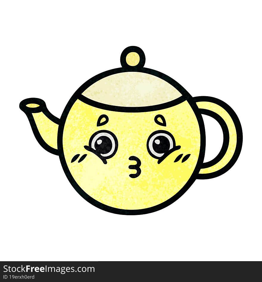 retro grunge texture cartoon of a tea pot