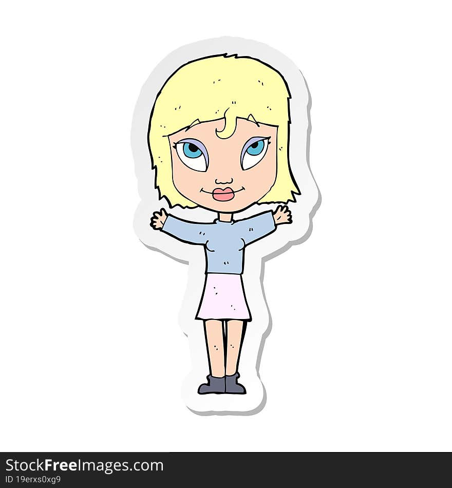 sticker of a cartoon woman with open arms