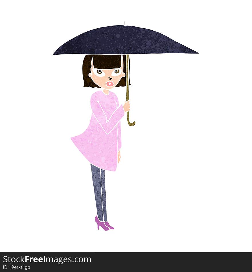 Cartoon Woman With Umbrella