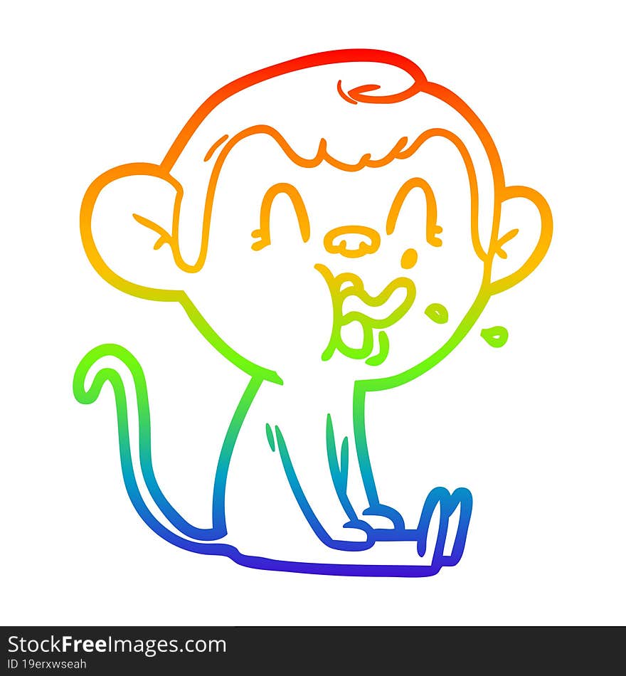 rainbow gradient line drawing crazy cartoon monkey sitting