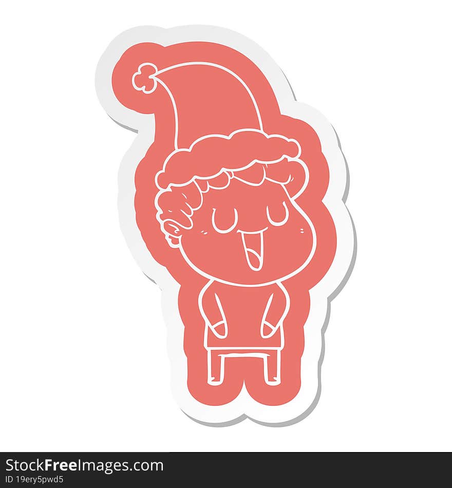 Laughing Cartoon  Sticker Of A Man Wearing Santa Hat