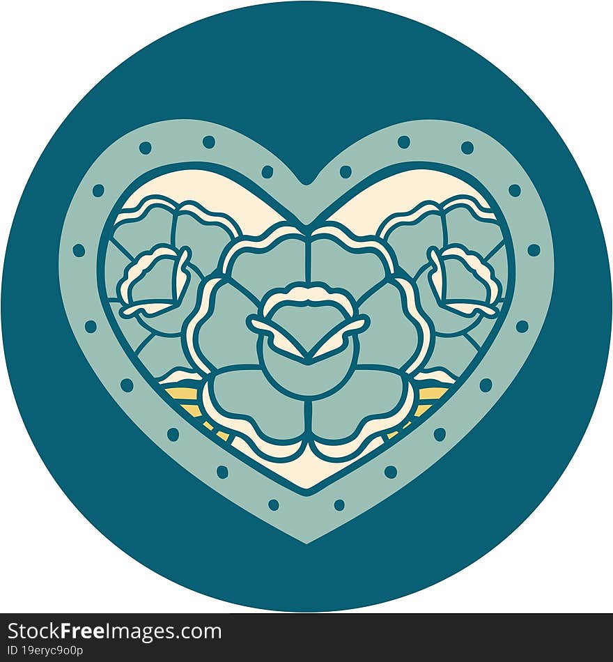 iconic tattoo style image of a heart and flowers. iconic tattoo style image of a heart and flowers