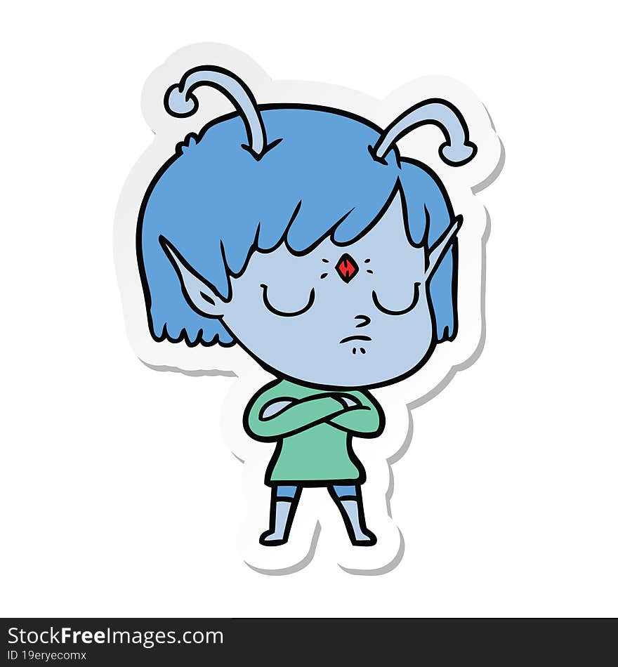 sticker of a cartoon alien girl