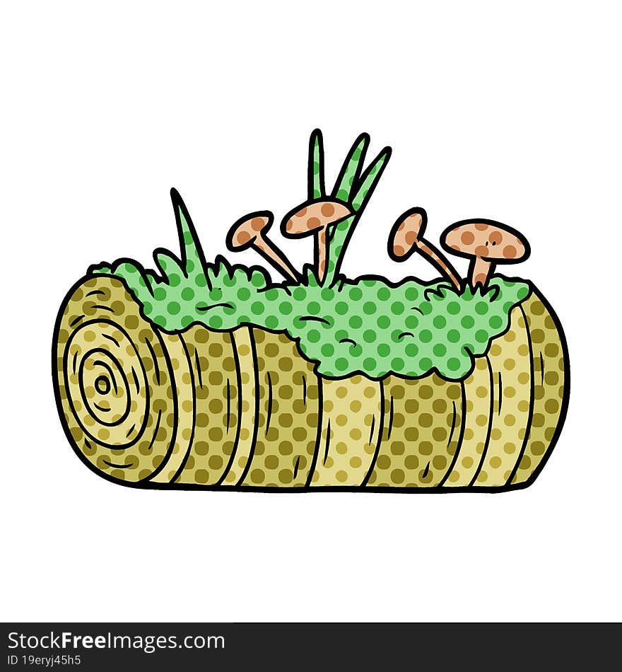 cartoon old log with mushrooms. cartoon old log with mushrooms