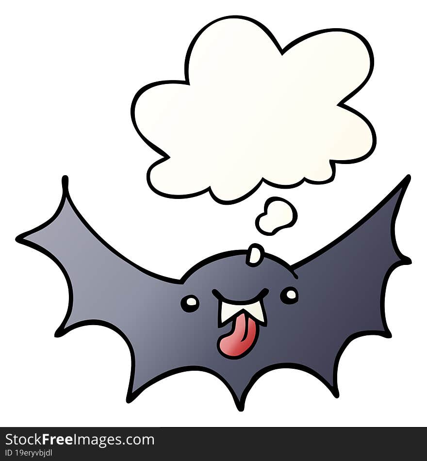 cartoon vampire bat and thought bubble in smooth gradient style