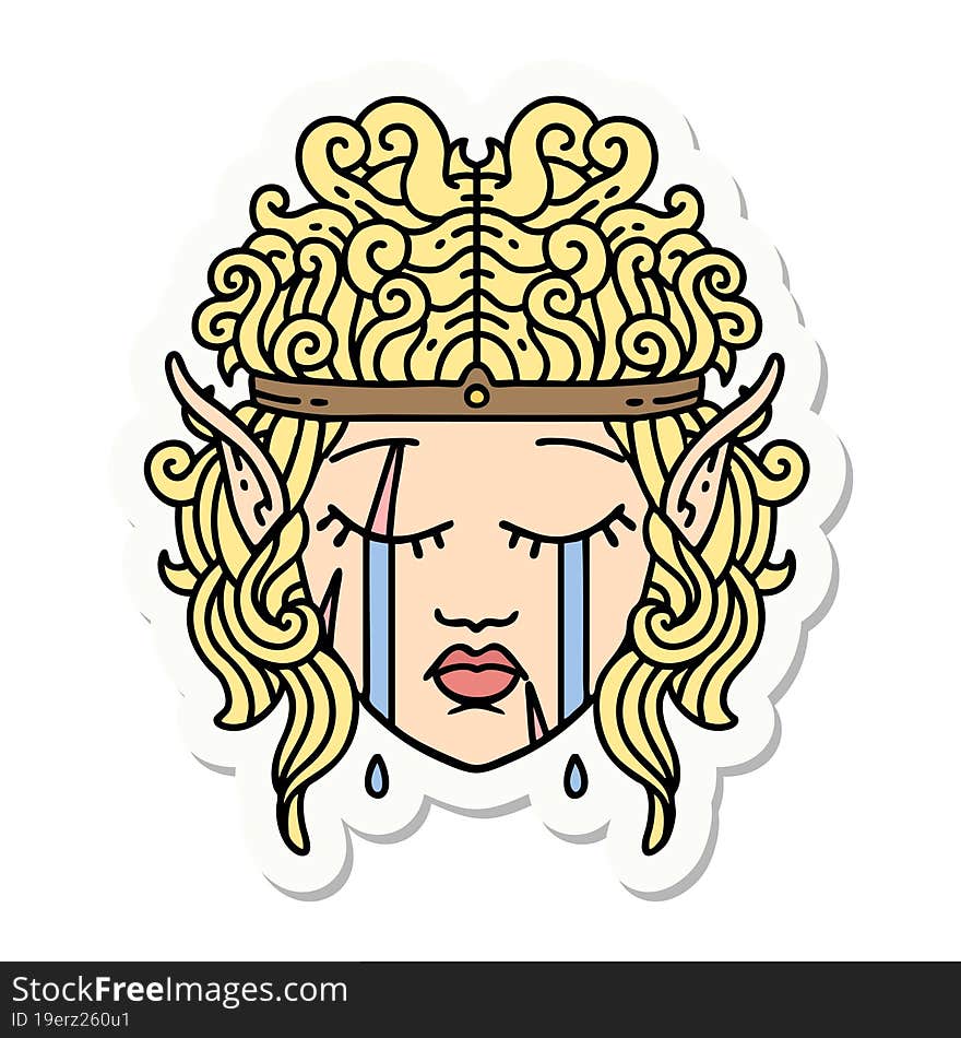 crying elf barbarian character face sticker