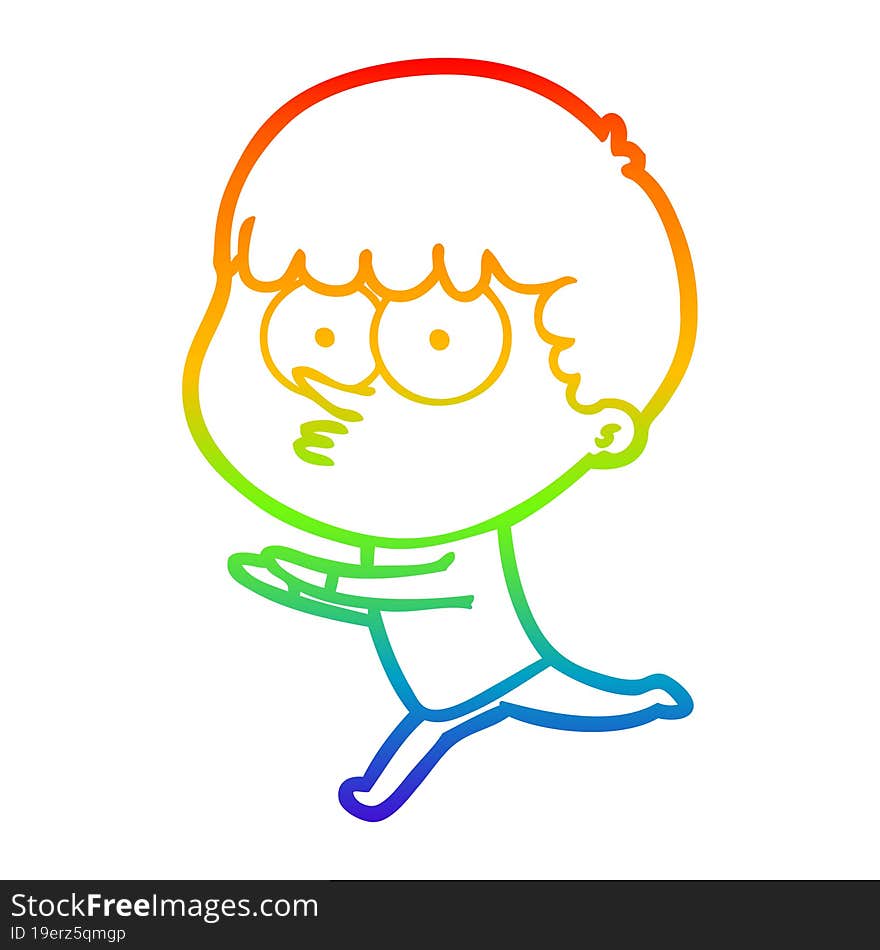 Rainbow Gradient Line Drawing Cartoon Curious Boy Running