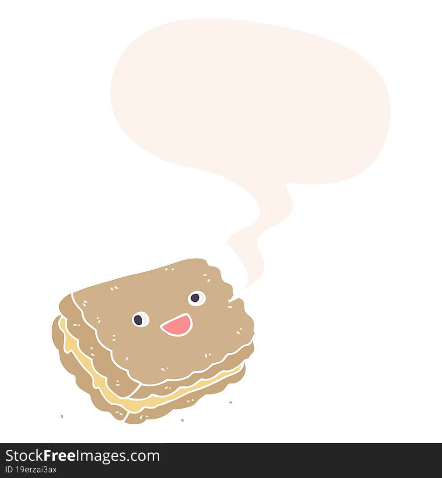 Cartoon Biscuit And Speech Bubble In Retro Style