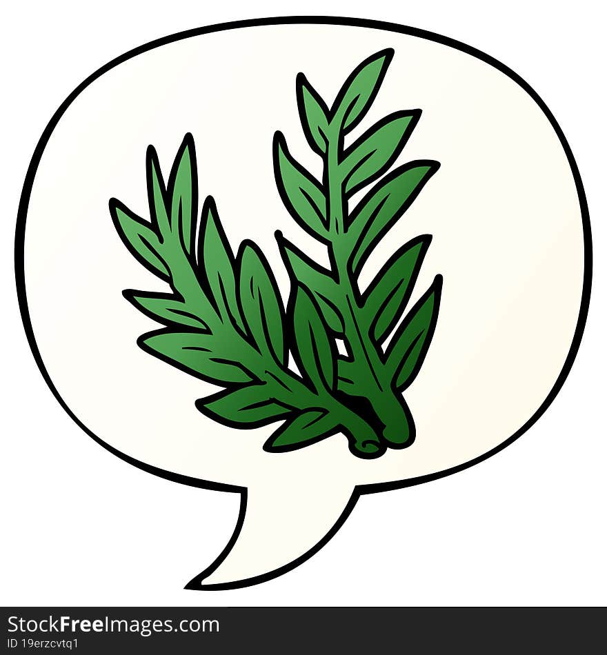 cartoon plant and speech bubble in smooth gradient style