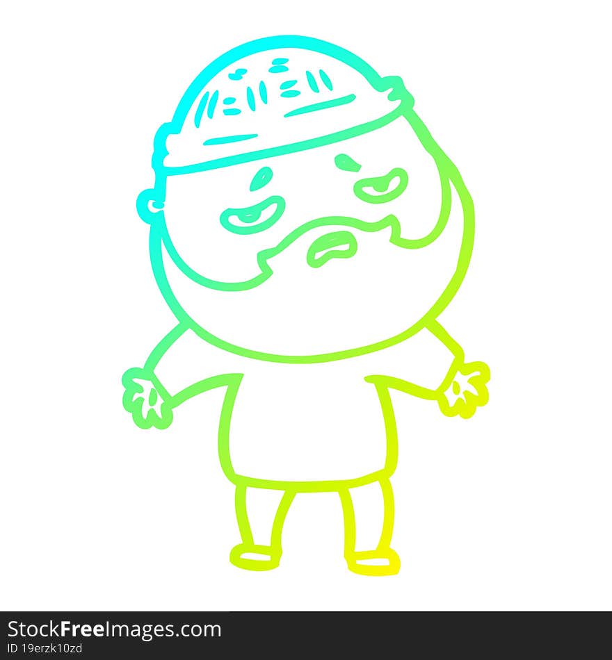 cold gradient line drawing cartoon worried man with beard