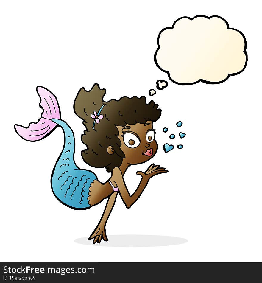 Cartoon Pretty Mermaid With Thought Bubble