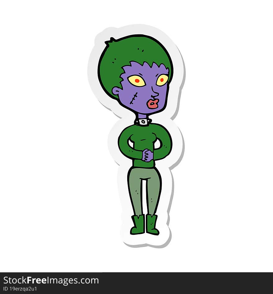 sticker of a cartoon zombie girl