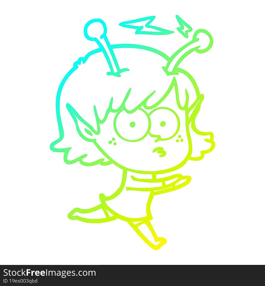 cold gradient line drawing cartoon alien girl