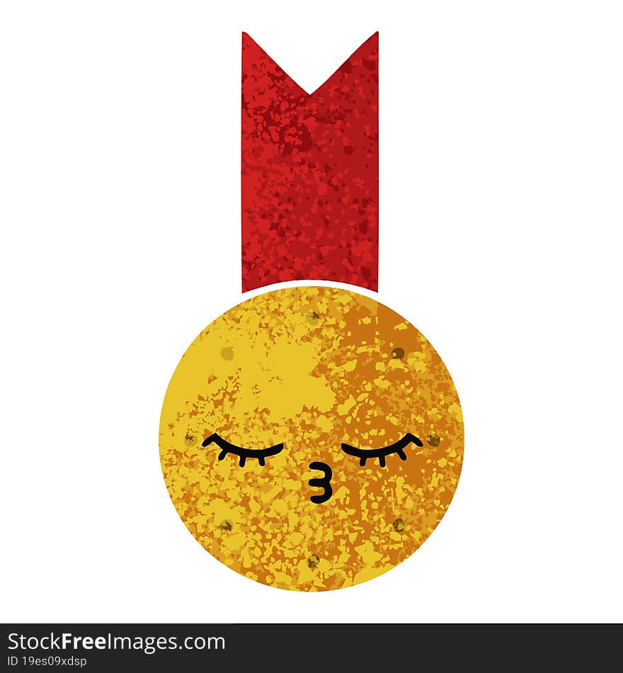 Retro Illustration Style Cartoon Gold Medal