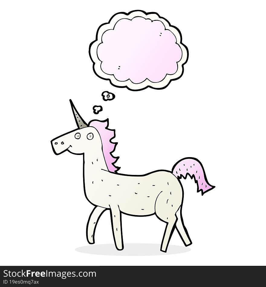 cartoon unicorn with thought bubble