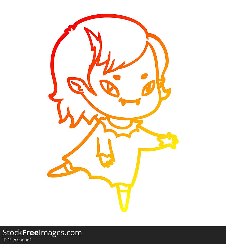 Warm Gradient Line Drawing Cartoon Friendly Vampire Girl