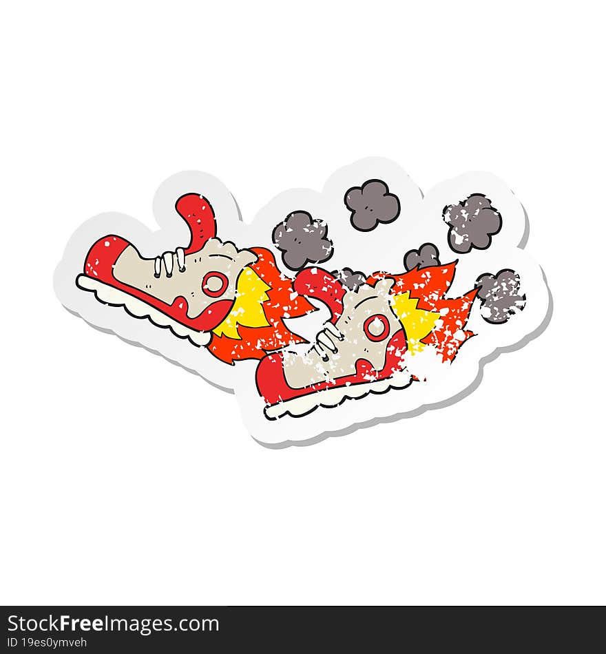 retro distressed sticker of a cartoon super fast sneakers