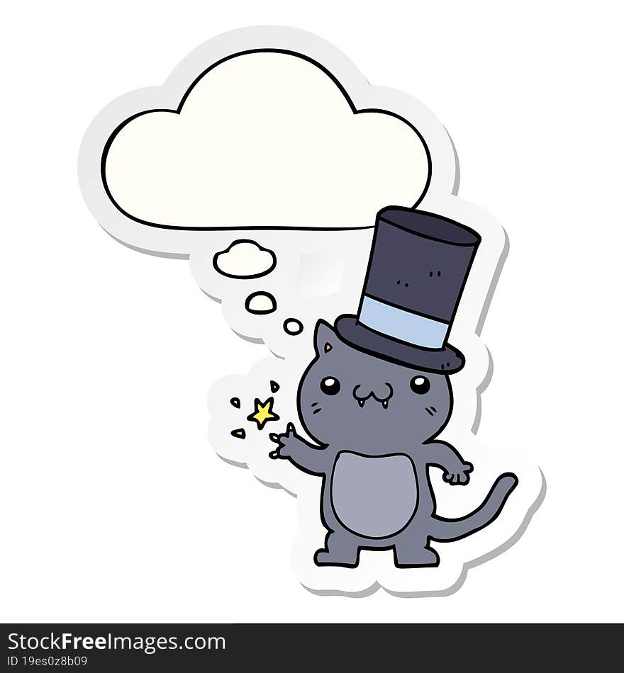 Cartoon Cat Wearing Top Hat And Thought Bubble As A Printed Sticker