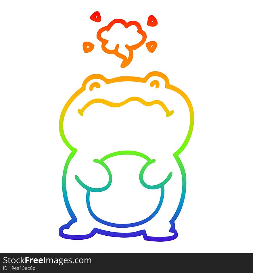 rainbow gradient line drawing of a funny cartoon frog