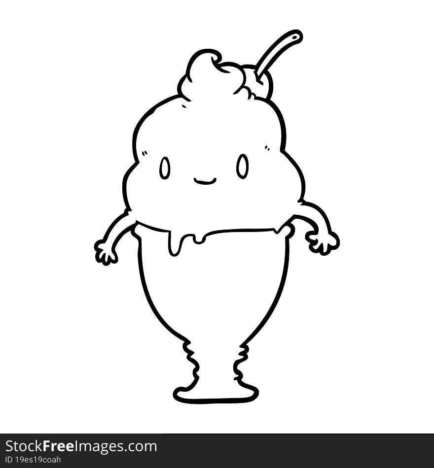 cute line drawing of a ice cream. cute line drawing of a ice cream