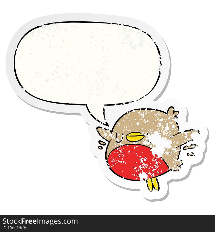 cute cartoon christmas robin and speech bubble distressed sticker