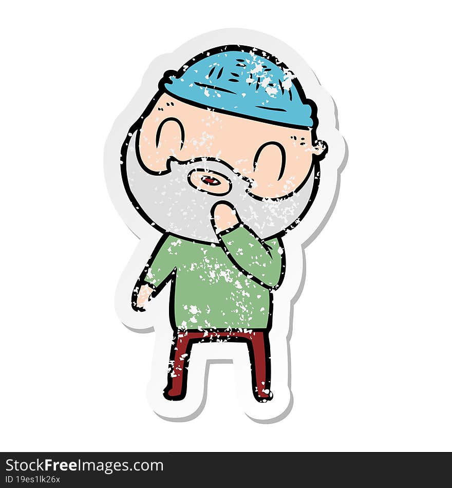 distressed sticker of a cartoon bearded man