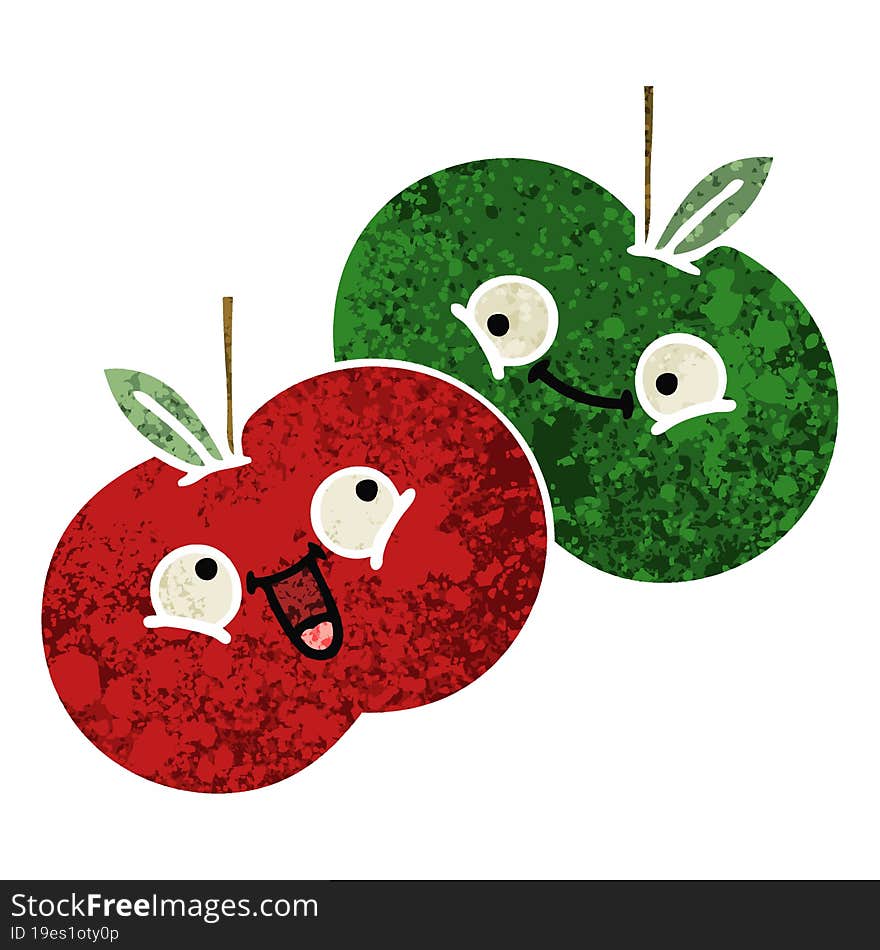 retro illustration style cartoon juicy apple