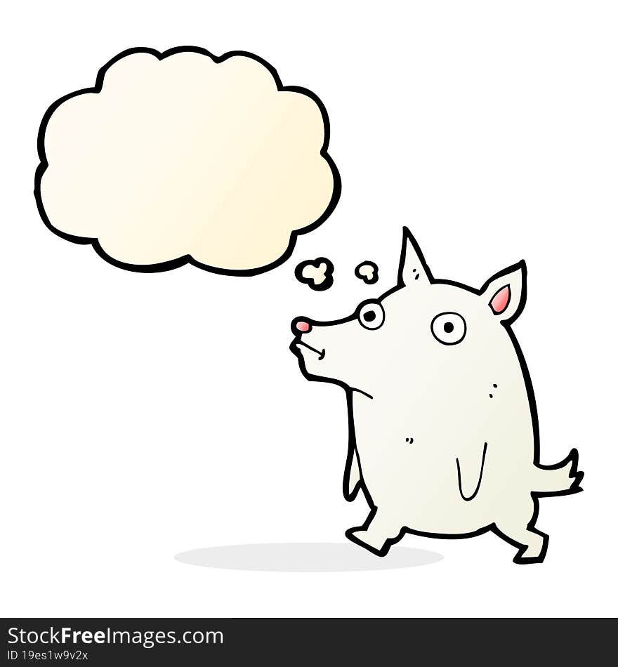 cartoon funny little dog with thought bubble