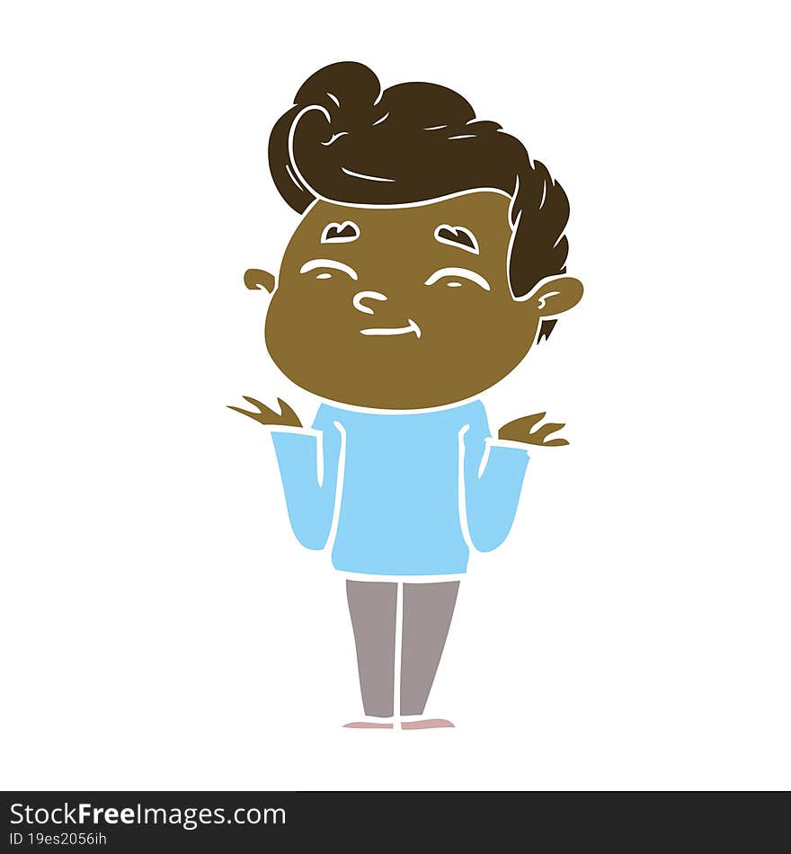 happy flat color style cartoon man shrugging