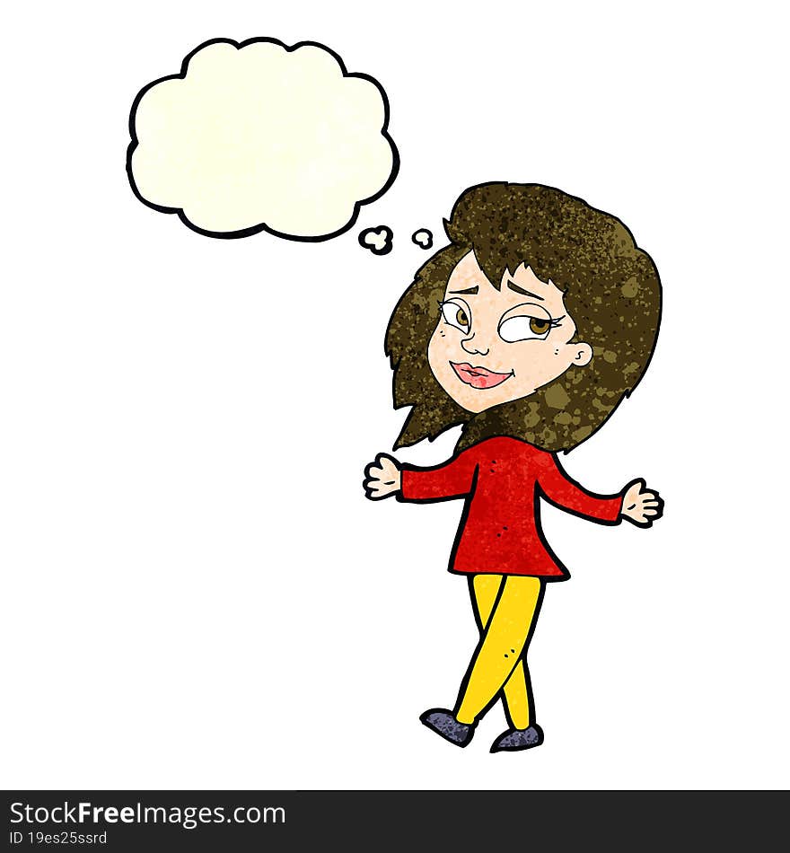 stress free woman cartoon with thought bubble